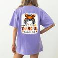 One Thankful Teacher's Aide Messy Bun Thanksgiving Fall Women's Comfort Colors T-Shirt Back Print Violet