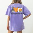 Peace Love Visuals Sped Teacher Pumpkin Skeleton Halloween Women's Comfort Colors T-Shirt Back Print Violet