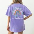 Pre-K Teacher Leopard Boho Rainbow Back To School Women's Comfort Colors T-Shirt Back Print Violet