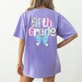 Preppy Fifth Grade Teacher Blue Floral Coquette Pencil Bow Women's Comfort Colors T-Shirt Back Print Violet