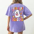 Read More Books Groovy Halloween Teacher Women Women's Comfort Colors T-Shirt Back Print Violet