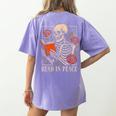 Read In Peace Skeleton Reading Book Halloween Teacher Women's Comfort Colors T-Shirt Back Print Violet Read In Peace Skeleton Reading Book Halloween Teacher Women's Comfort Colors T-Shirt Back Print Violet