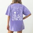 Read In Peace Skeleton Reading Teacher Spooky Halloween Women's Comfort Colors T-Shirt Back Print Violet