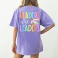 Readers Are Leaders Reading Book Lovers Teacher Women Kids Women's Comfort Colors T-Shirt Back Print Violet