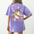 Retro Floral Ghost Trick Or Teach Groovy Teacher Halloween Women's Comfort Colors T-Shirt Back Print Violet