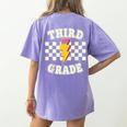 Retro Third Grade Teacher Lightning Bolt Pencil Teacher Kids Women's Comfort Colors T-Shirt Back Print Violet