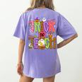 Retro Trick Or Teach Leopard Ghost Halloween Spooky Teacher Women's Comfort Colors T-Shirt Back Print Violet Retro Trick Or Teach Leopard Ghost Halloween Spooky Teacher Women's Comfort Colors T-Shirt Back Print Violet