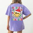 Santas Favorite Teacher Retro Groovy Smile Face Christmas Women's Comfort Colors T-Shirt Back Print Violet