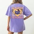 Social Studies Teacher Pencil Heart Leopard Back To School Women's Comfort Colors T-Shirt Back Print Violet