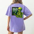 Solve The Problem Skeleton Teacher Halloween Math Six Seven Women's Comfort Colors T-Shirt Back Print Violet
