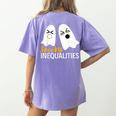 Spooky Ghost Inequalities Halloween Math Teacher Women's Comfort Colors T-Shirt Back Print Violet Spooky Ghost Inequalities Halloween Math Teacher Women's Comfort Colors T-Shirt Back Print Violet