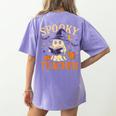 Spooky Teacher Halloween Cute Ghost Pumpkin Reading Women Women's Comfort Colors T-Shirt Back Print Violet Spooky Teacher Halloween Cute Ghost Pumpkin Reading Women Women's Comfort Colors T-Shirt Back Print Violet