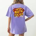 Super Math Teacher Educational Superhero Women's Comfort Colors T-Shirt Back Print Violet