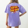 Super Teacher Superhero Back To School Teacher's Women's Comfort Colors T-Shirt Back Print Violet