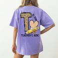 T Is For Teacher’s Aide Back To First Day Of School Leopard Men Women Girls Kids Women's Comfort Colors T-Shirt Back Print Violet