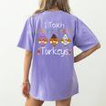 I Teach The Cutest Turkeys School Teachers Thanksgiving Women's Comfort Colors T-Shirt Back Print Violet