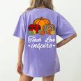 Teach Love Inspire Autumn Fall Plaid Leopard Pumpkin Teacher For Men Women Kids Women's Comfort Colors T-Shirt Back Print Violet