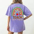Teach Love Inspire Rainbow Leopard Cheetah Print Teacher Women's Comfort Colors T-Shirt Back Print Violet