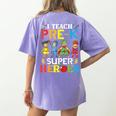 I Teach Pre-K Superheroes Students Teacher Back To School Women's Comfort Colors T-Shirt Back Print Violet