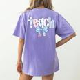 Teach Teacher Coquette Bow Pencil Back To School First Day Women's Comfort Colors T-Shirt Back Print Violet