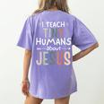 I Teach Tiny Humans About Jesus Teacher Sunday School Faith Women's Comfort Colors T-Shirt Back Print Violet I Teach Tiny Humans About Jesus Teacher Sunday School Faith Women's Comfort Colors T-Shirt Back Print Violet