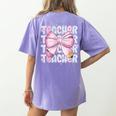 Teacher Bow Pencil Flowers Teacher Back To School Women's Comfort Colors T-Shirt Back Print Violet