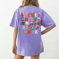 Teacher Christmas Alphabet Back To School Holiday Learning Women's Comfort Colors T-Shirt Back Print Violet Teacher Christmas Alphabet Back To School Holiday Learning Women's Comfort Colors T-Shirt Back Print Violet