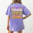 Teacher Cute Will Trade Students For Candy Halloween Costume Women's Comfort Colors T-Shirt Back Print Violet