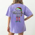 The Teacher Elf Shirt Matching Family Christmas Elf Men Women Kids Women's Comfort Colors T-Shirt Back Print Violet