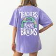 Teacher Halloween Shirt Women Men Teachers Love Brains Women's Comfort Colors T-Shirt Back Print Violet Teacher Halloween Shirt Women Men Teachers Love Brains Women's Comfort Colors T-Shirt Back Print Violet