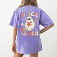 Teacher Halloween Trick Or Teach Floral Ghost Women's Comfort Colors T-Shirt Back Print Violet Teacher Halloween Trick Or Teach Floral Ghost Women's Comfort Colors T-Shirt Back Print Violet