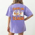 Teacher Halloween Trick Or Teach Retro Groovy Floral Ghost Women's Comfort Colors T-Shirt Back Print Violet Teacher Halloween Trick Or Teach Retro Groovy Floral Ghost Women's Comfort Colors T-Shirt Back Print Violet