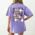 Teacher Library Ghost Reading Book Halloween Cat Women's Comfort Colors T-Shirt Back Print Violet Teacher Library Ghost Reading Book Halloween Cat Women's Comfort Colors T-Shirt Back Print Violet