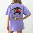 Teacher Life Messy Bun Glasses Leopard Sunflower Women's Comfort Colors T-Shirt Back Print Violet