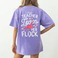 This Teacher Loves Her Flock Flamingo Teacher Class Women's Comfort Colors T-Shirt Back Print Violet This Teacher Loves Her Flock Flamingo Teacher Class Women's Comfort Colors T-Shirt Back Print Violet