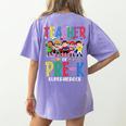 Teacher Of Pre K Superheroes Teacher New School Year Men Women Women's Comfort Colors T-Shirt Back Print Violet