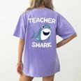 Teacher Shark Teaching Back To School Kindergarten Women's Comfort Colors T-Shirt Back Print Violet