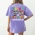Teacher Of Tiny Superheroes Teach 100th Day Of School Men Women Girls Kids Women's Comfort Colors T-Shirt Back Print Violet Teacher Of Tiny Superheroes Teach 100th Day Of School Men Women Girls Kids Women's Comfort Colors T-Shirt Back Print Violet