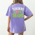 Teachers Love Brains Halloween Teacher Zombie Women's Comfort Colors T-Shirt Back Print Violet Teachers Love Brains Halloween Teacher Zombie Women's Comfort Colors T-Shirt Back Print Violet