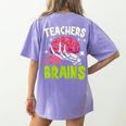 Teachers Love Brains Skeleton Halloween Teacher Funny Women's Comfort Colors T-Shirt Back Print Violet