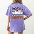 Team Preschool Boo Crew Halloween Teacher Student Costume Women's Comfort Colors T-Shirt Back Print Violet