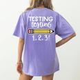 Testing Testing 123 Cute Test Day School Teacher Exam For Men Women Girls Kids Women's Comfort Colors T-Shirt Back Print Violet