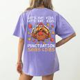 Thanksgiving Teacher Turkey Lets Eat Kids Punctuation Women's Comfort Colors T-Shirt Back Print Violet Thanksgiving Teacher Turkey Lets Eat Kids Punctuation Women's Comfort Colors T-Shirt Back Print Violet