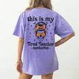 This Is My Tired Teacher Costume Skull Halloween Messy Bun Women's Comfort Colors T-Shirt Back Print Violet