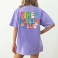 Tired Teachers Club Groovy Teachers Back To School Women's Comfort Colors T-Shirt Back Print Violet