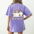 TK Boo Crew Retro Groovy Halloween Floral Ghost TK Teacher Women's Comfort Colors T-Shirt Back Print Violet