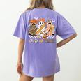 Trick Or Teach Groovy Teacher Halloween Floral Ghost Women's Comfort Colors T-Shirt Back Print Violet Trick Or Teach Groovy Teacher Halloween Floral Ghost Women's Comfort Colors T-Shirt Back Print Violet