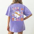 Trick Or Teach Groovy Teacher Halloween Retro Ghost Women's Comfort Colors T-Shirt Back Print Violet Trick Or Teach Groovy Teacher Halloween Retro Ghost Women's Comfort Colors T-Shirt Back Print Violet