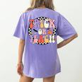 Trick Or Teach Retro Groovy Halloween Teacher Women's Comfort Colors T-Shirt Back Print Violet