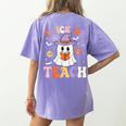 Trick Or Teach Teacher Groovy Ghost Halloween Teacher Women's Comfort Colors T-Shirt Back Print Violet